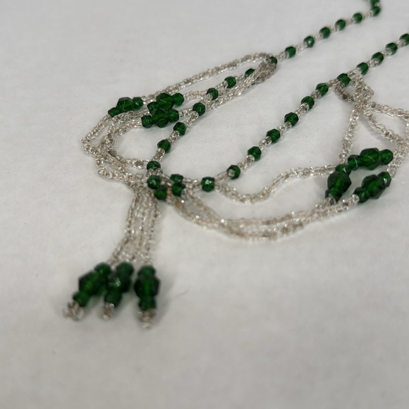Antique estate 1930s Green and Clear Beaded Necklace Lot A17 - Picture 5 of 7